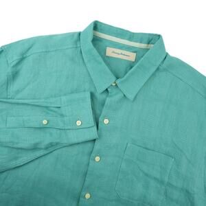 Tommy Bahama Shirt Mens XXL Aqua Blue 100% Linen Long Sleeve Button Up Preppy